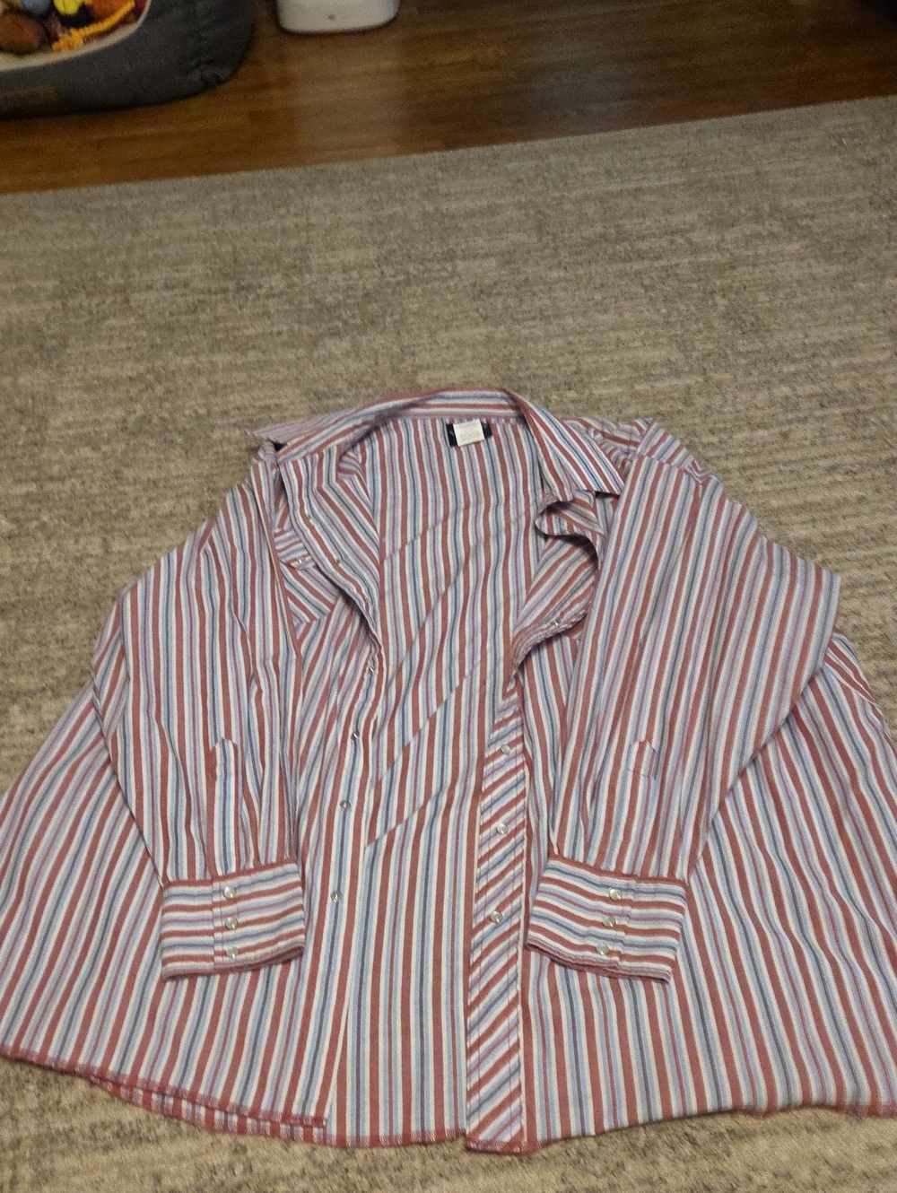 Wrangler Men's Vintage Red, Blue and White Striped Button-Down Shirt
